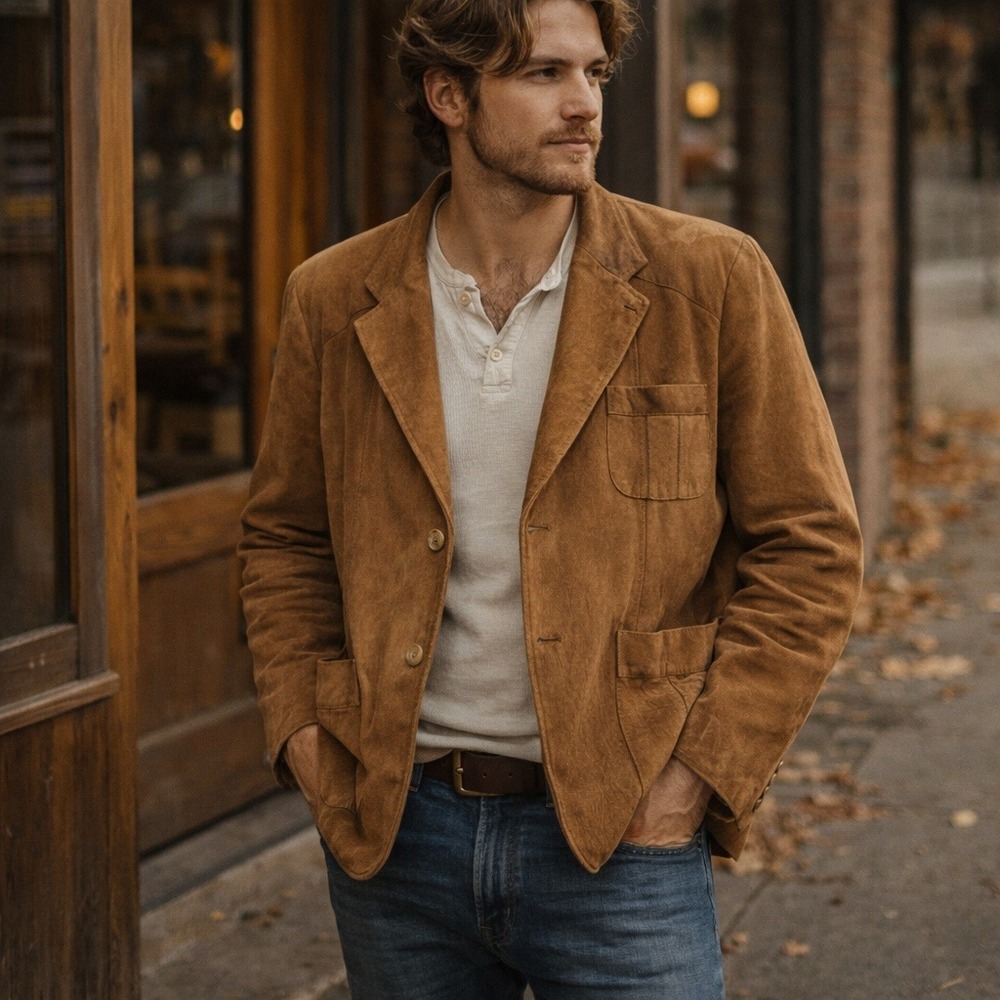 Wilsons Suede Leather Blazer Mens 44 Brown Distressed Western 70s Indie Ranch‎